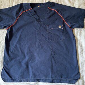 Carhartt Scrub Top Mens Regular Fit V-Neck Size Large Navy Blue
